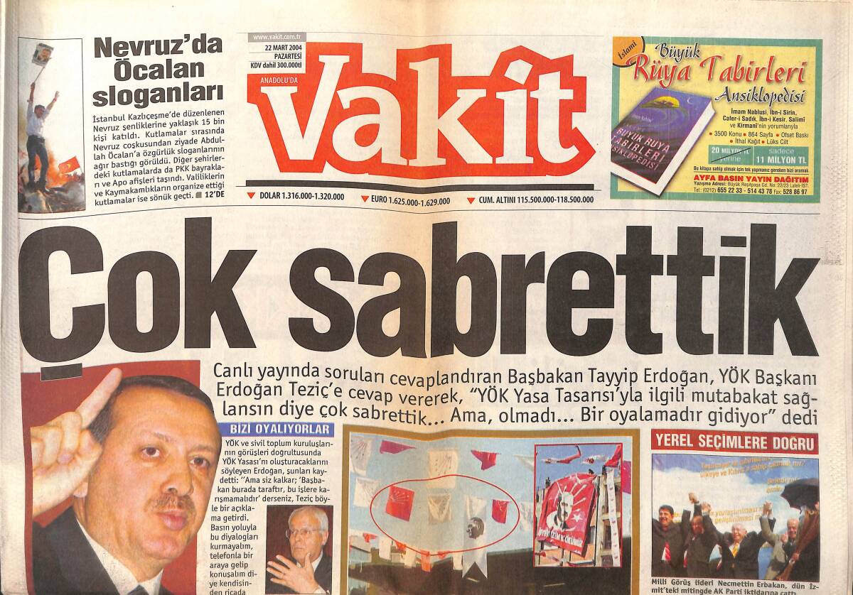 Vakit Gazetesi 22 Mart 2004 - Muhsin Yazıcıoğlu : ABD'nin Emrine Girdiler - Valencia Provası GZ159338 - 1