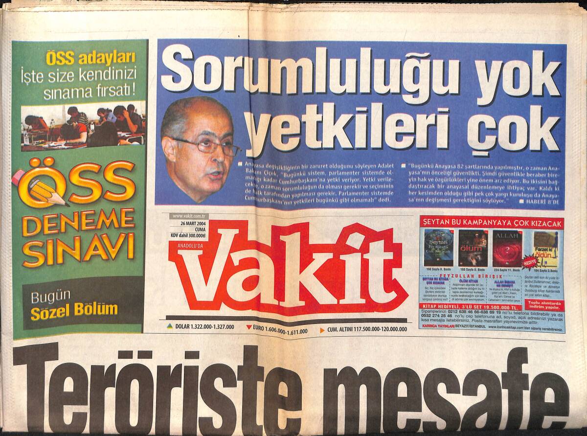Vakit Gazetesi 26 Mart 2004 - Erdoğan'dan AB'a Kıbrıs Uyarısı - Ağar : İHL'lileri Kimse Rencide Edemez GZ159332 - 1