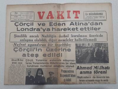 Vakit Gazetesi 29 Aralık 1944 - Çörçilin Üzerine Ateş Edildi GZ71772 - 1