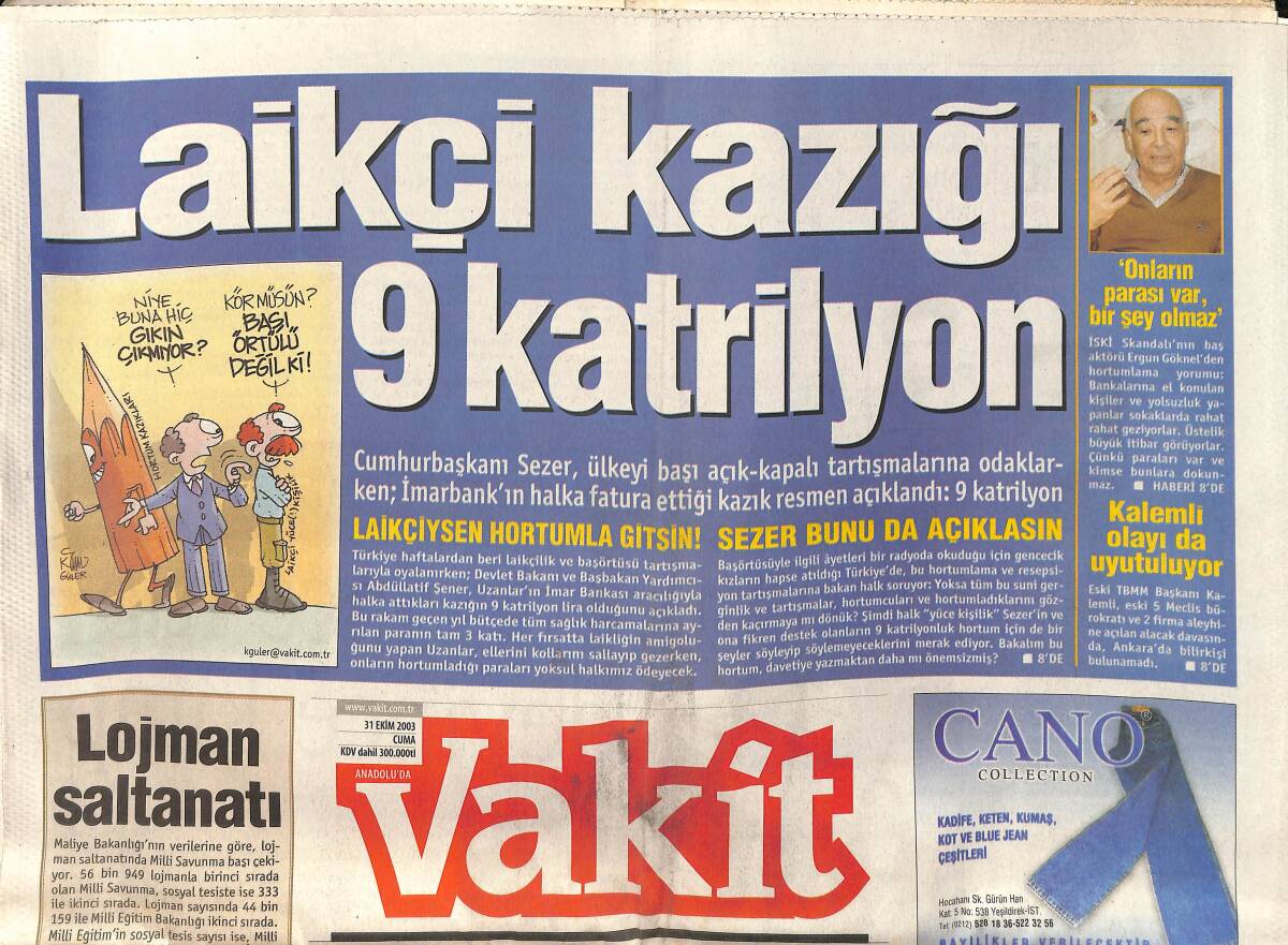 Vakit Gazetesi 31 Ekim 2003 - AB Yolunda Engel Asker - ABD Yangına Teslim GZ159355 - 1