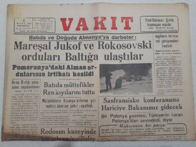 Vakit Gazetesi 5 Mart 1945 - Mareşal Jukof Ve Rokosovski Orduları Baltığa Ulaştılar GZ71777 - 1