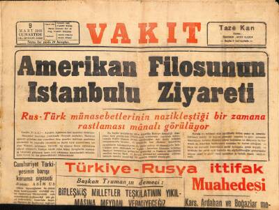 Vakit Gazetesi 9 Mart 1946 -Yeni Harb Gemimiz Dün Marmarada Seyir Denemeleri Yaptı GZ115711 - 1