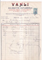 VANLI SELAHATTİN KAPLANOĞLU İSTANBUL.1955 FATURA - Gökçekoleksiyon
