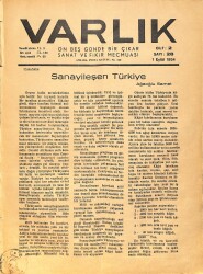 Varlık (On Beş Günde Bir Çıkar Sanat ve Fikir Mecmuası) 1 Eylül 1934 Sayı:28 Cilt:2 - Sanayileşen Türkiye - İnsanlar Ve Medeniyet - Ankara'nın Yazı NDR90577 - Gökçekoleksiyon