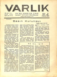 Varlık (On Beş Günde Bir Çıkar Sanat ve Fikir Mecmuası) 1 Haziran 1935 Sayı:46 - Basın Kurultayı - 1893' de Ankara - Halk İçin Musiki NDR90595 - Gökçekoleksiyon