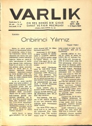 Varlık (On Beş Günde Bir Çıkar Sanat ve Fikir Mecmuası) 1 II. Teşrin 1934 Sayı:32 - On Birinci Yılımız - Shakespeare Meselesi - Edebi Anketimiz NDR90580 - Gökçekoleksiyon