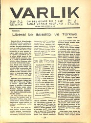Varlık (On Beş Günde Bir Çıkar Sanat ve Fikir Mecmuası) 1 II. Teşrin 1936 Sayı:80 - Liberal Bir İktisatçı Ve Türkiye - Tarihin Bir Facia Sahnesi NDR90645 - Gökçekoleksiyon