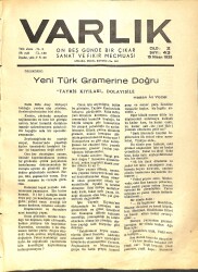 Varlık (On Beş Günde Bir Çıkar Sanat ve Fikir Mecmuası) 15 Nisan 1935 Sayı:42 - Yeni Türk Gramerine Doğru - Ruhumun Dalgaları ( Sabahattin Ali) NDR90592 - Gökçekoleksiyon