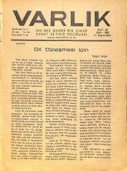 Varlık (On Beş Günde Bir Çıkar Sanat ve Fikir Mecmuası) 1. Teşrin (Ekim) 1934 Sayı:30 - Dil Özleşmesi İçin - İzmit'te İki Gece - Boğaziçinde Grup NDR90579 - Gökçekoleksiyon