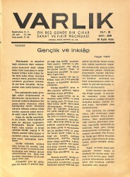 Varlık (On Beş Günde Bir Çıkar Sanat ve Fikir Mecmuası) 15 Eylül 1934 Sayı:29 Cilt:2 - Gençlik Ve İnkılap - William Shakespeare Hakkında NDR90578 - Gökçekoleksiyon