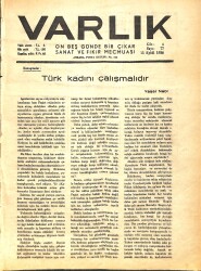 Varlık (On Beş Günde Bir Çıkar Sanat ve Fikir Mecmuası) 15 Eylül 1936 Sayı:77- Küçük Sanatların Himayesi -Eflatunda Aşk Ve Haz - Bir Çocuğun Terbiyesi NDR90642 - Gökçekoleksiyon