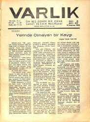 Varlık (On Beş Günde Bir Çıkar Sanat ve Fikir Mecmuası) 15 Haziran 1935 Sayı:47 - Gazeteler Ve Halk Terbiyesi - Türk Siyasal Tarihi Hakkında Bir Tez NDR90596 - Gökçekoleksiyon