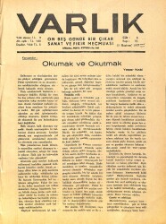 Varlık (On Beş Günde Bir Çıkar Sanat ve Fikir Mecmuası) 15 Haziran 1937 Sayı: 95 - Ankara Vilayetinden Notlar - Medeni Cemiyet Mantıki midir? NDR90660 - Gökçekoleksiyon