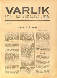 Varlık (On Beş Günde Bir Çıkar Sanat ve Fikir Mecmuası) 15 I. Kanun 1934 Sayı:35 - Musiki İnkılap Şenlikleri - Sevmek Korkusu - Anadolu Türk Abideleri NDR90584 - Gökçekoleksiyon