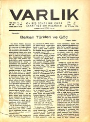 Varlık (On Beş Günde Bir Çıkar Sanat ve Fikir Mecmuası) 15 I. Teşrin 1936 Sayı:79 - Balkan Türkleri Ve Göç - Rabindranat Tagor 75 Yaşında NDR90644 - Gökçekoleksiyon