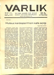 Varlık (On Beş Günde Bir Çıkar Sanat ve Fikir Mecmuası) 15 II. Kanun 1935 Sayı:37 - Shakespeare Meselesi - Sanat Ve Edebiyata Dair - Bohça NDR90586 - Gökçekoleksiyon