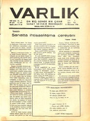 Varlık (On Beş Günde Bir Çıkar Sanat ve Fikir Mecmuası) 15 İlkkanun 1936 Sayı: 83 - Hasan Ali Yücel'in Son Eseri - Güzel Bir Rüyanın Sonu NDR90648 - Gökçekoleksiyon