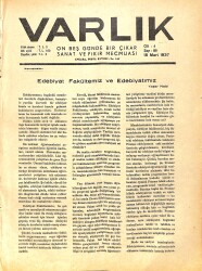 Varlık (On Beş Günde Bir Çıkar Sanat ve Fikir Mecmuası) 15 Mart 1937 Sayı: 89 - Edebiyat Fakültemiz Ve Edebiyatımız - Tercüme Ve Tercümelere Dair NDR90654 - Gökçekoleksiyon
