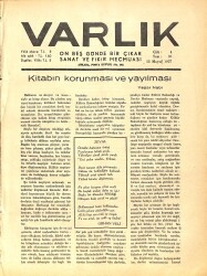 Varlık (On Beş Günde Bir Çıkar Sanat ve Fikir Mecmuası) 15 Mayıs 1937 Sayı: 93 - Kitabın Korunması Ve Yayılması - Ankara Vilayetinden Notlar NDR90658 - Gökçekoleksiyon