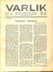 Varlık (On Beş Günde Bir Çıkar Sanat ve Fikir Mecmuası) 1 Mayıs 1935 Sayı:44 - Türkiye Köy İktisadiyatı - Arap Hayrı (Sabahattin Ali) - Zaman Bir Rüya NDR90593 - Gökçekoleksiyon