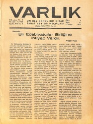 Varlık (On Beş Günde Bir Çıkar Sanat ve Fikir Mecmuası) 15 Nisan 1937 Sayı: 91 - Fransız Tiyatrosu - Genç Romancılarımız Ve Eserleri NDR90656 - Gökçekoleksiyon