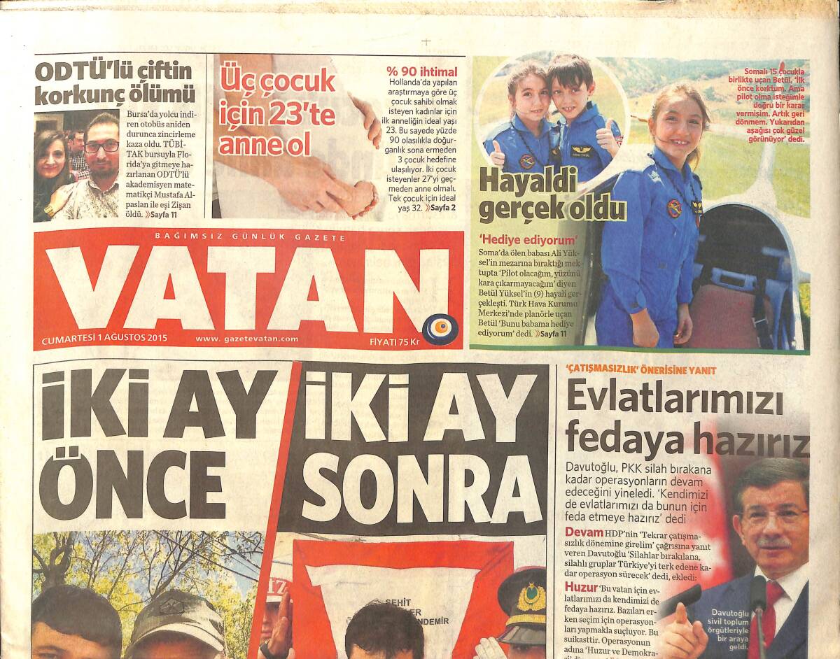 Vatan Gazetesi 1 Ağustos 2015 - YPG'ye Yardım Yapılacak Mı ? - Gomez Turp Gibi GZ159549 - 1
