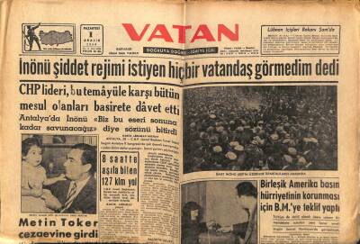 Vatan Gazetesi 1 Aralık 1958 - Metin Toker Cezaevine Girdi GZ64704 - 2