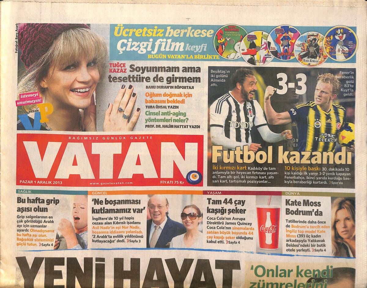 Vatan Gazetesi 1 Aralık 2013 - Kate Moss Bodrum'da - Türk Uçaklarına Suriye Tacizi GZ159501 - 1