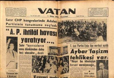 Vatan Gazetesi 1 Ekim 1962 - AP İhtilal Havası Yaratıyor GZ64767 - 1