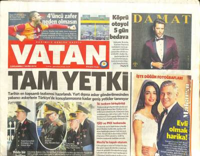 Vatan Gazetesi 1 Ekim 2014 - Tarihin En Kapsamlı Tezkeresi Hazırlandı - Hong Kongda En Kritik Gün GZ109780 - 1