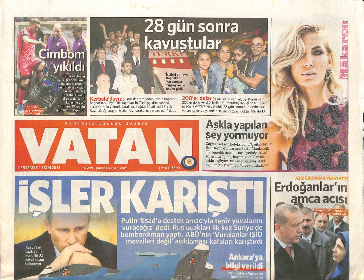 Vatan Gazetesi 1 Ekim 2015 - Putin Esad'a Destek Amacıyla Terör Yuvalarını Vuracağız Dedi GZ159505 - 1