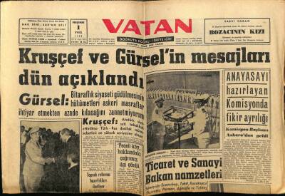 Vatan Gazetesi 1 Eylül 1960 - Kruşçef Ve Cemal Gürselin Mesajları GZ78915 - 1