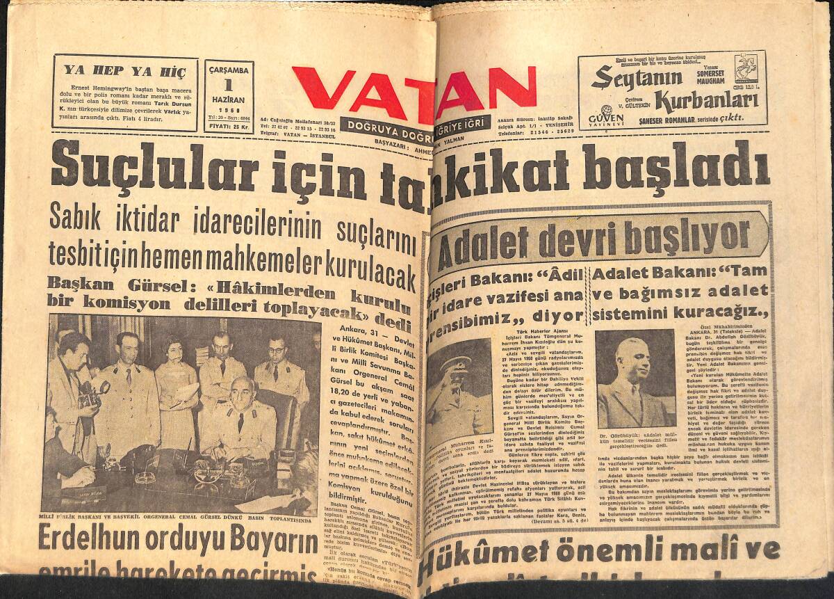 Vatan Gazetesi 1 Haziran 1960 - Bayar , Gima Ve Migros'un En Büyük Hissedarıymış - Washington'a Doğru Rapor Verilmemiş GZ155951 - 1