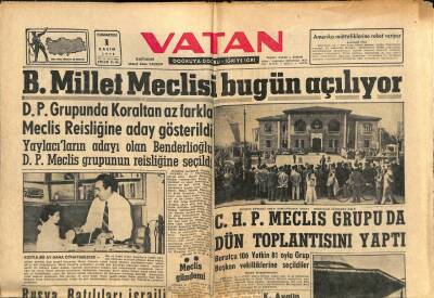 Vatan Gazetesi 1 Kasım 1958 - Kahtada Petrol Damarı Bulundu - B. Millet Meclisi Bugün Açılıyor GZ90413 - 1