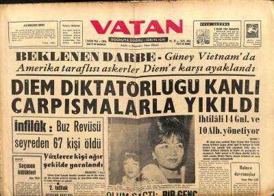 Vatan Gazetesi 1 Kasım 1963 - Diem Diktatörlüğü Kanlı Çarpışmalarla Yıkıldı GZ103302 - 2