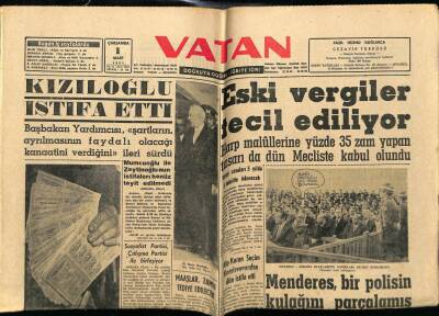 Vatan Gazetesi 1 Mart 1961 - Muharrem İhsan Kızıloğlu İstifa Etti GZ89200 - 1