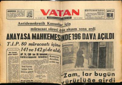 Vatan Gazetesi 1 Mart 1963 - Anayasa Mahkemesinde 196 Dava Açıldı GZ78816 - 1