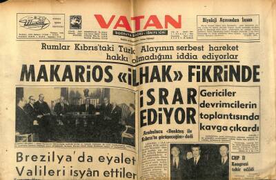 Vatan Gazetesi 1 Nisan 1964 - Makarios İlhak Fikrinde Israr Ediyor GZ78811 - 1