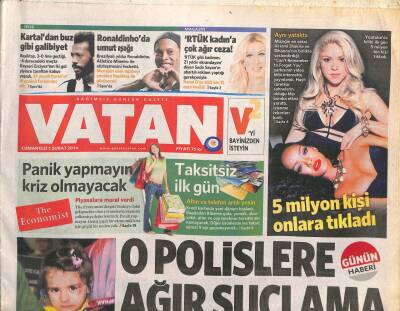 Vatan Gazetesi 1 Şubat 2014 - Ronaldinhoda Umut Işığı - 5 Milyon Kişi Shakira Ve Rihannaya Tıkladı GZ106774 - 1