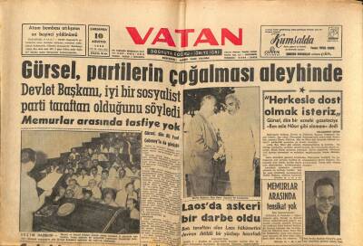 Vatan Gazetesi 10 Ağustos 1960 - İsmet İnönü Durum İyi,Çok İyi Olacakdedi GZ102689 - 1