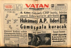 Vatan Gazetesi 10 Aralık 1963 - Hükümeti AP Lideri Gümüşpala Kuracak GZ64898 - 2