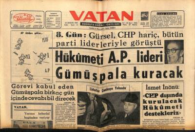 Vatan Gazetesi 10 Aralık 1963 - Hükümeti AP Lideri Gümüşpala Kuracak GZ64898 - 2