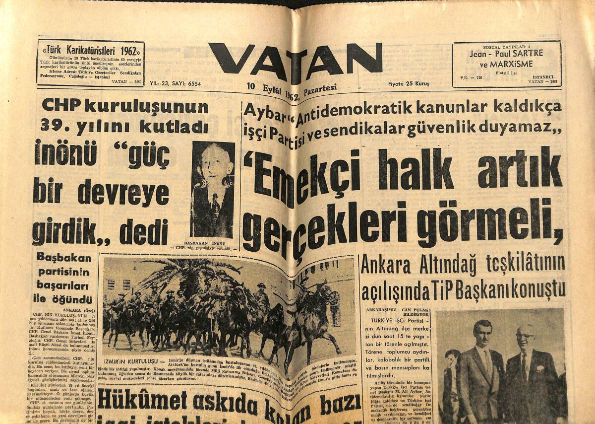 Vatan Gazetesi 10 Eylül 1962 - Albay Bumedyen Halk Ordusu İle Cezayir'e Girdi - Altay Egesel Yargılanıyor GZ148709 - 1