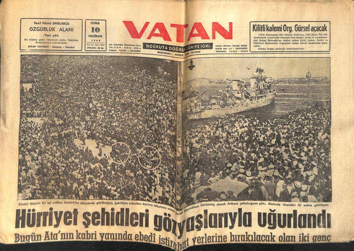 Vatan Gazetesi 10 Haziran 1960 - Anayasa İçin Anket Açıldı GZ153983 - 1