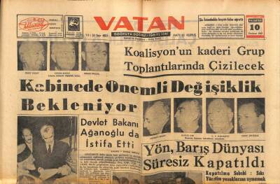 Vatan Gazetesi 10 Haziran 1963 - Yön, Barış Dünyası Süresiz Kapatıldı GZ90433 - 1