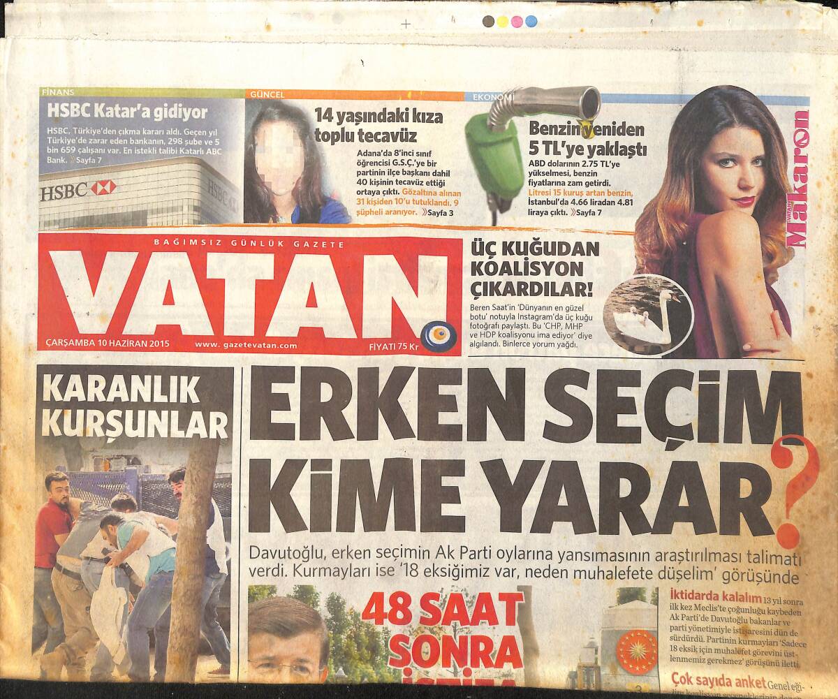 Vatan Gazetesi 10 Haziran 2015 - Biliç Resmen West Ham'da - Arnavutluk MHP Japonya HDP Dedi GZ159485 - 1