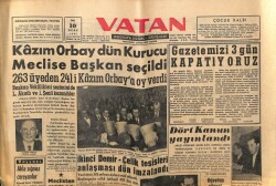 Vatan Gazetesi 10 Ocak 1961 - Kazım Orbay Kurucu Meclise Başkan Seçildi GZ64597 - 2