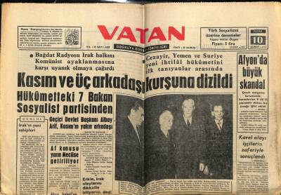 Vatan Gazetesi 10 Şubat 1963 - Irak İhtilalinde Kasım Ve Üç Arkadaşı Kurşuna Dizildi GZ78959 - 1