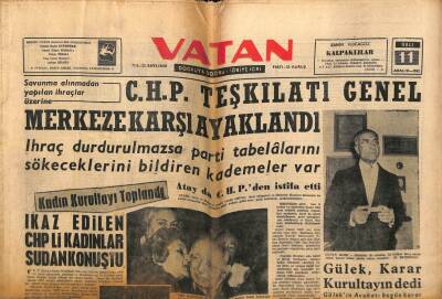 Vatan Gazetesi 11 Aralık 1962 - CHP Teşkilatı Genel Merkeze Karşı Ayaklandı GZ64804 - 1