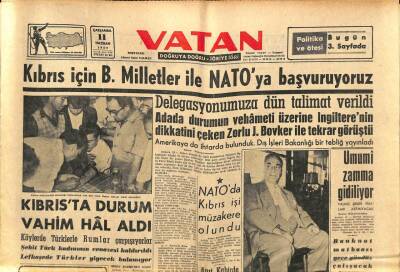 Vatan Gazetesi 11 Haziran 1958 - Kıbrıs İçin B. Milletler İle NATOya Başvuruyoruz GZ90400 - 1